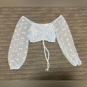 Le Lis Collection Light Blue Floral Sheer Sleeve Blouse